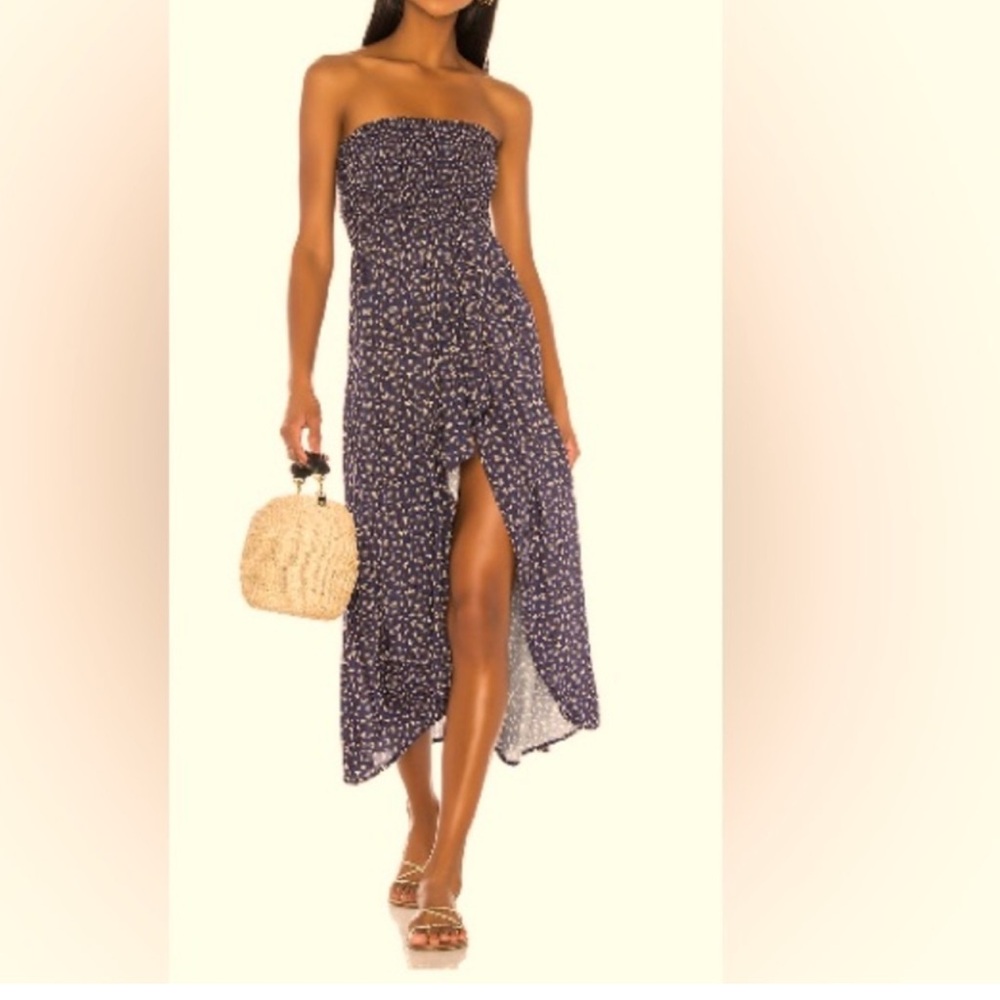 Maaji Smocked Navy Floral Convertible Dress/Skirt Small